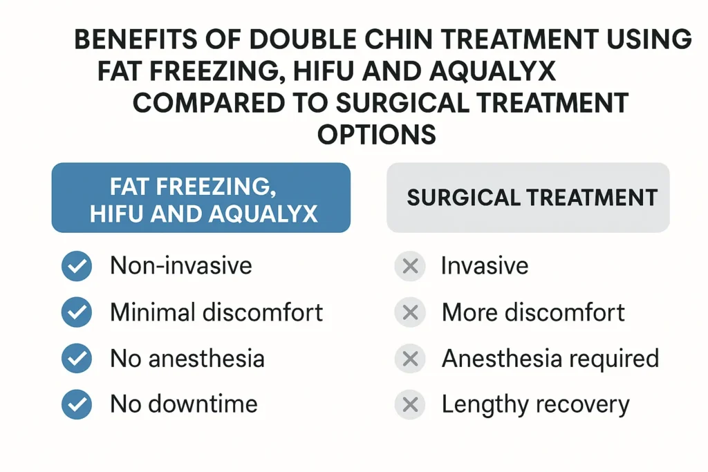 Graphic about the benefits of double chin treatment Rugby - from LA LIPO