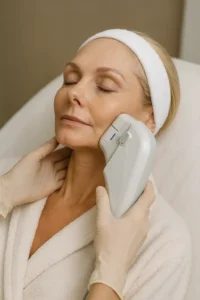Woman receiving HIFU non surgical facelift treatment Rugby